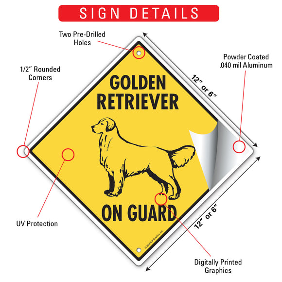 Golden Retriever On Guard Dog Signs or Sticker