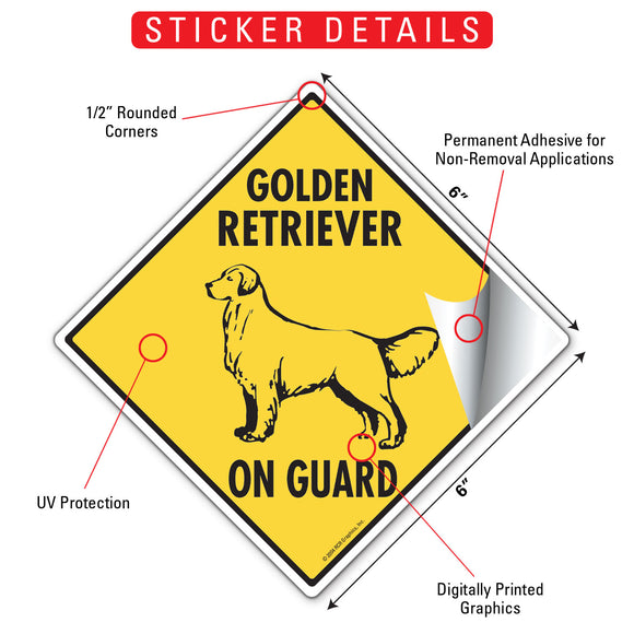 Golden Retriever On Guard Dog Signs or Sticker