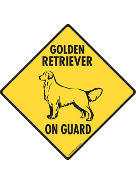 Golden Retriever On Guard Sign or Sticker