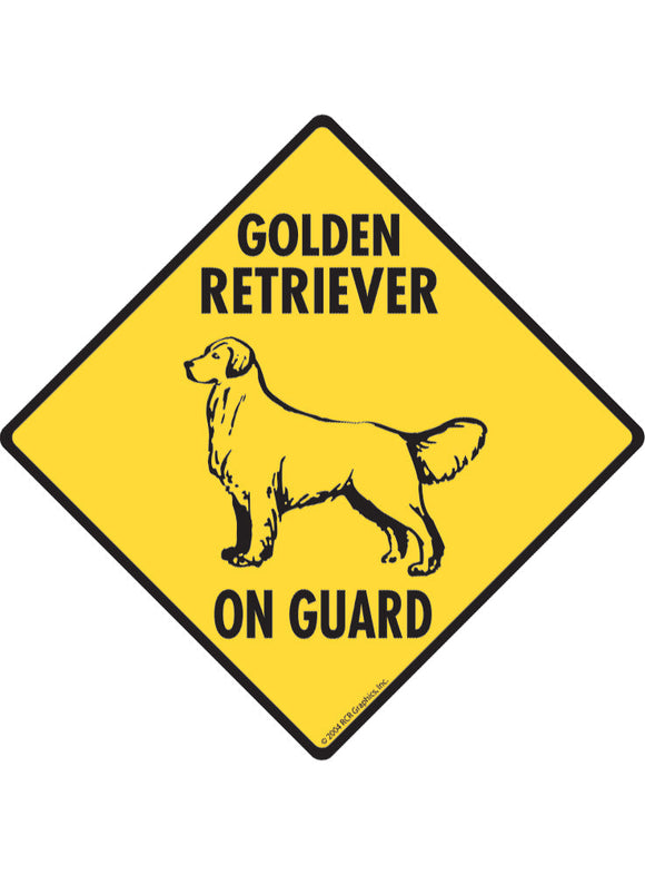 Golden Retriever On Guard Sign or Sticker