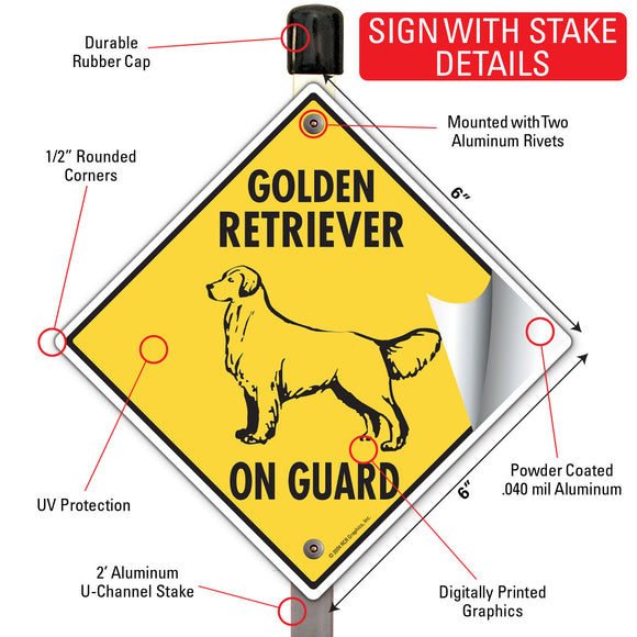 Golden Retriever On Guard Dog Signs or Sticker