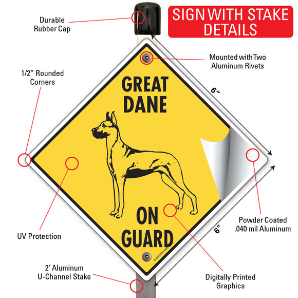 Great Dane On Guard Dog Signs or Sticker