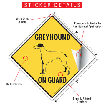 Greyhound On Guard Dog Aluminum Sign or Vinyl Sticker - Weatherproof Yard - 0