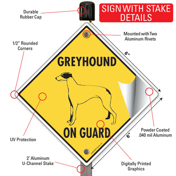 Greyhound On Guard Dog Signs or Sticker