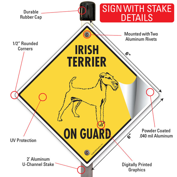 Irish Terrier On Guard Dog Signs or Sticker