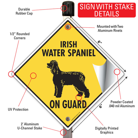 Irish Water Spaniel On Guard Dog Signs or Sticker