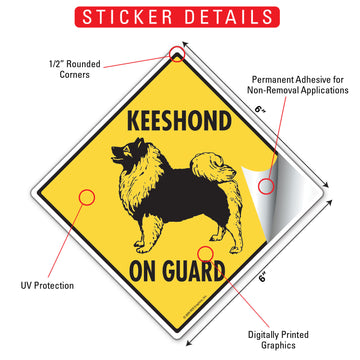 Keeshond On Guard Dog Aluminum Sign or Vinyl Sticker - Weatherproof Yard - 0