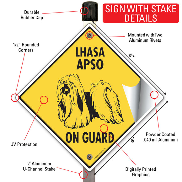 Lhasa Apso On Guard Dog Signs or Sticker