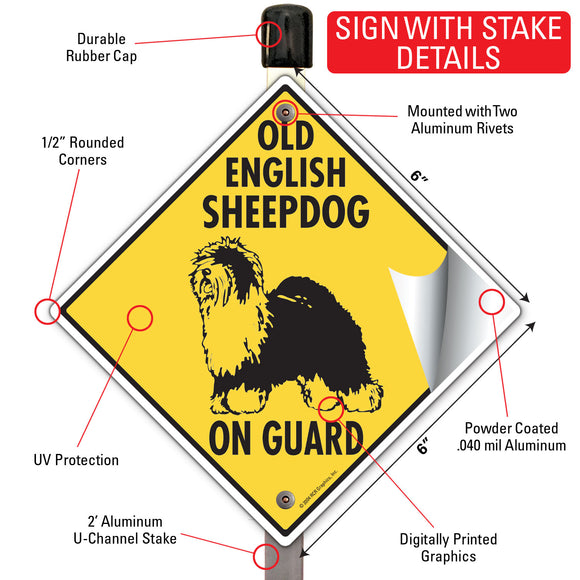 Old English Sheepdog On Guard Dog Signs or Sticker