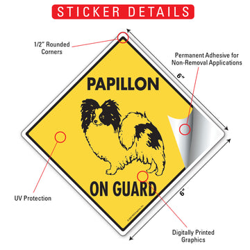 Papillon On Guard Dog Aluminum Sign or Vinyl Sticker - Weatherproof Yard - 0