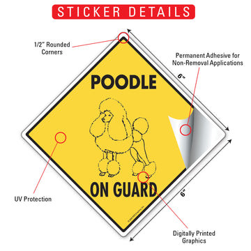 Poodle On Guard Dog Aluminum Sign or Vinyl Sticker - Weatherproof Yard - 0