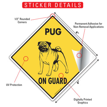 Pug On Guard Dog Aluminum Sign or Vinyl Sticker - Weatherproof Yard - 0