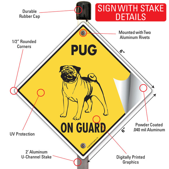 Pug On Guard Dog Signs or Sticker