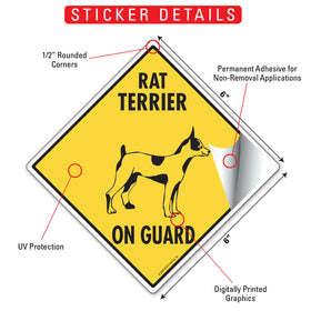 Rat Terrier On Guard Dog Signs or Sticker - 0