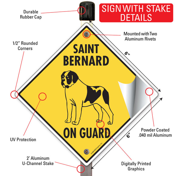Saint Bernard On Guard Dog Signs or Sticker