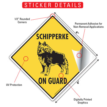 Schipperke On Guard Dog Aluminum Sign or Vinyl Sticker - Weatherproof Yard - 0