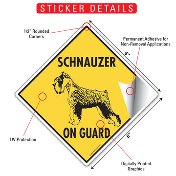 Schnauzer On Guard Dog Aluminum Sign or Vinyl Sticker - Weatherproof Yard - 0