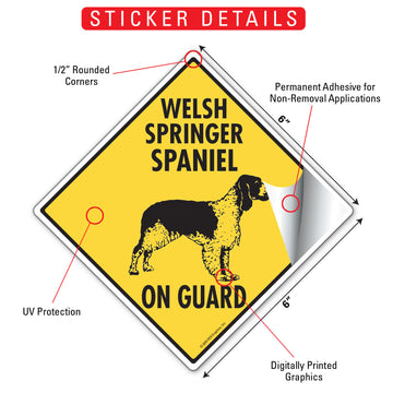 Welsh Springer Spaniel On Guard Dog Aluminum Sign or Vinyl Sticker - Weatherproof Yard - 0
