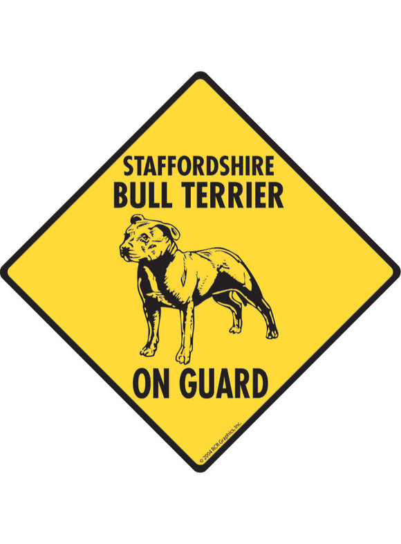 Staffordshire Bull Terrier On Guard Sign or Sticker