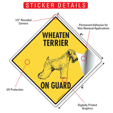 Wheaten Terrier On Guard Dog Aluminum Sign or Vinyl Sticker - Weatherproof Yard - 0