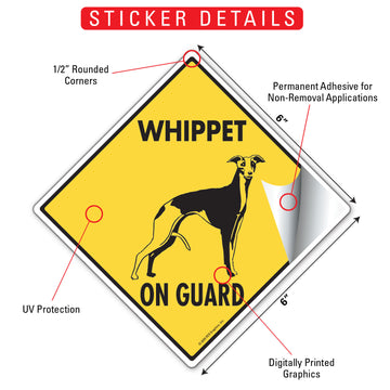 Whippet On Guard Dog Aluminum Sign or Vinyl Sticker - Weatherproof Yard - 0