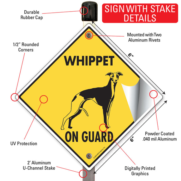 Whippet On Guard Dog Signs or Sticker