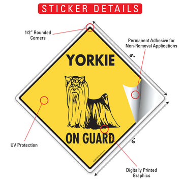 Yorkshire Terrier On Guard Dog Aluminum Sign or Vinyl Sticker - Weatherproof Yard - 0