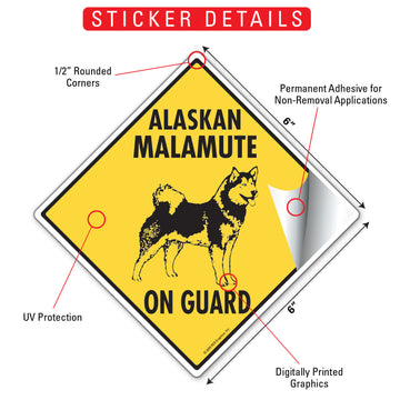 Alaskan Malamute On Guard Dog Aluminum Sign or Vinyl Sticker - Weatherproof Yard - 0