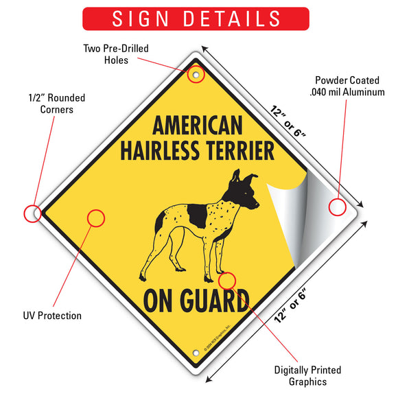 American Hairless Terrier On Guard Dog Signs or Sticker