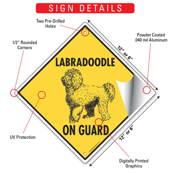 Labradoodle On Guard Dog Signs or Sticker