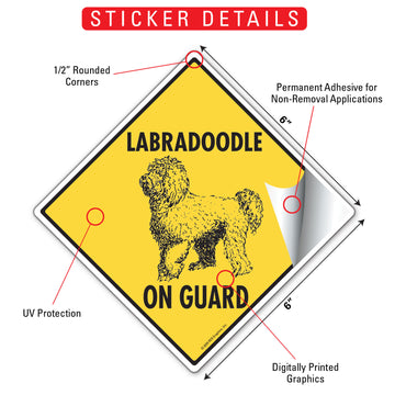 Labradoodle On Guard Dog Aluminum Sign or Vinyl Sticker - Weatherproof Yard - 0