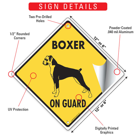 Boxer (Natural Ears) On Guard Dog Signs or Sticker
