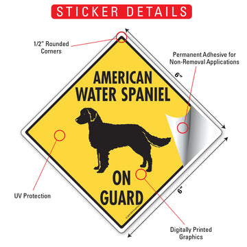 American Water Spaniel On Guard Signs or Sticker - 0
