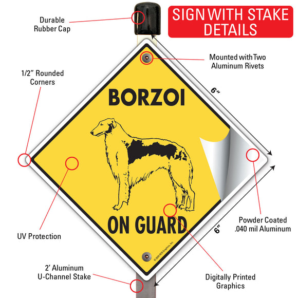 Borzoi On Guard Dog Signs or Sticker