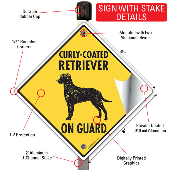 Curly-Coated Retriever On Guard Dog Signs or Sticker