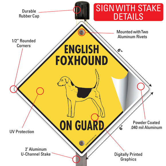 English Foxhound On Guard Dog Signs or Sticker