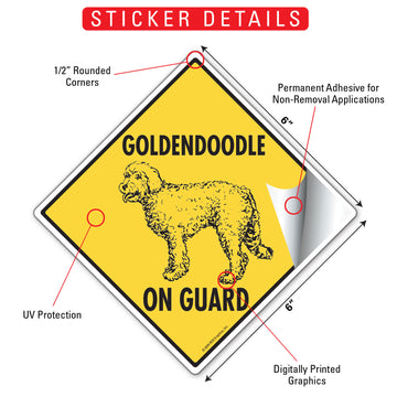 Goldendoodle On Guard Dog Aluminum Sign or Vinyl Sticker - Weatherproof Yard - 0