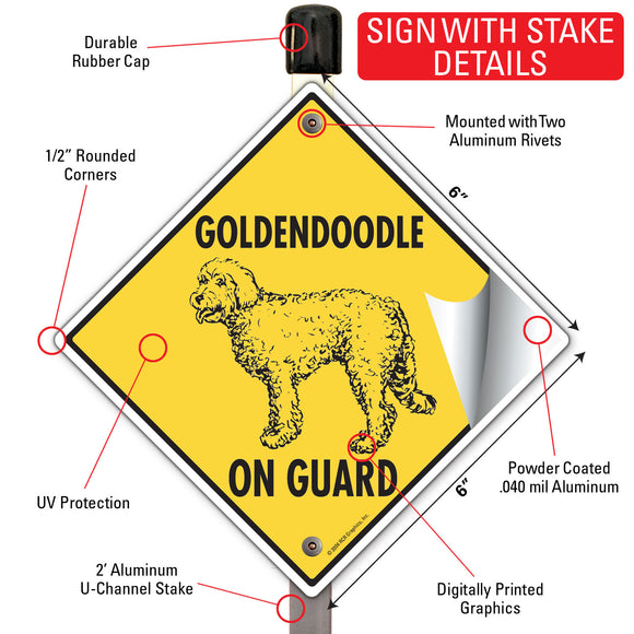 Goldendoodle On Guard Dog Signs or Sticker