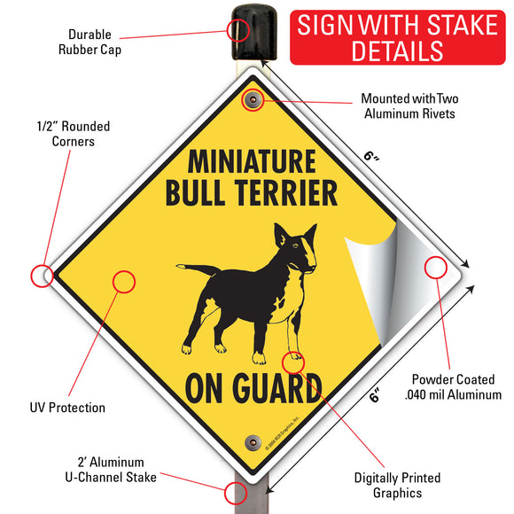 Miniature Bull Terrier On Guard Dog Signs or Sticker