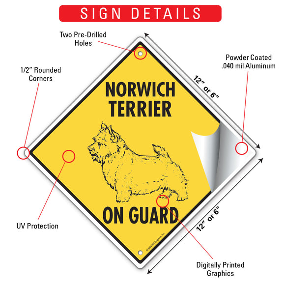 Norwich Terrier On Guard Dog Signs or Sticker