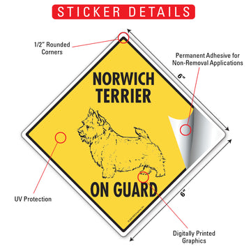 Norwich Terrier On Guard Dog Aluminum Sign or Vinyl Sticker - Weatherproof Yard - 0