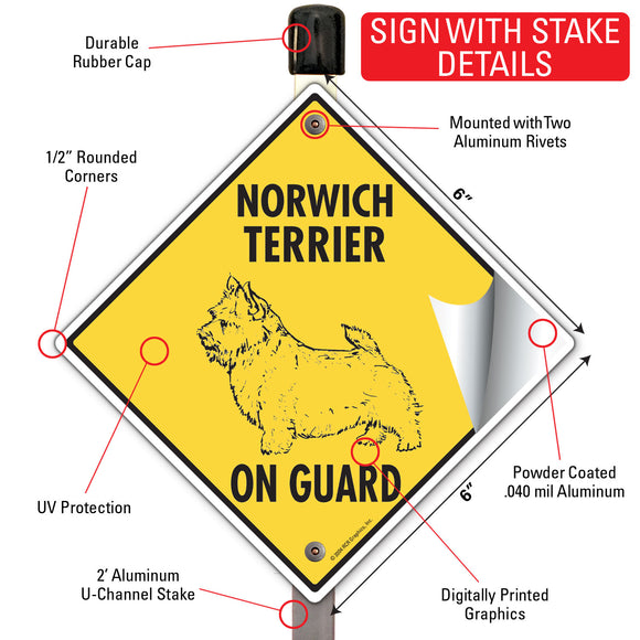 Norwich Terrier On Guard Dog Signs or Sticker