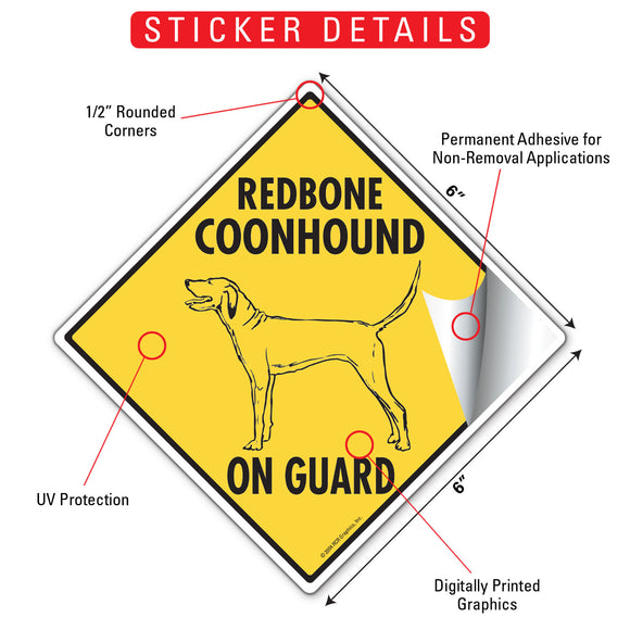 Redbone Coonhound On Guard Dog Signs or Sticker