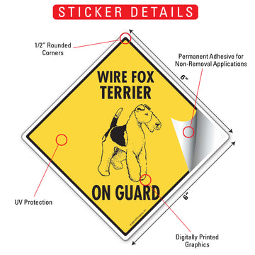 Wire Fox Terrier On Guard Dog Aluminum Sign or Vinyl Sticker - Weatherproof Yard - 0