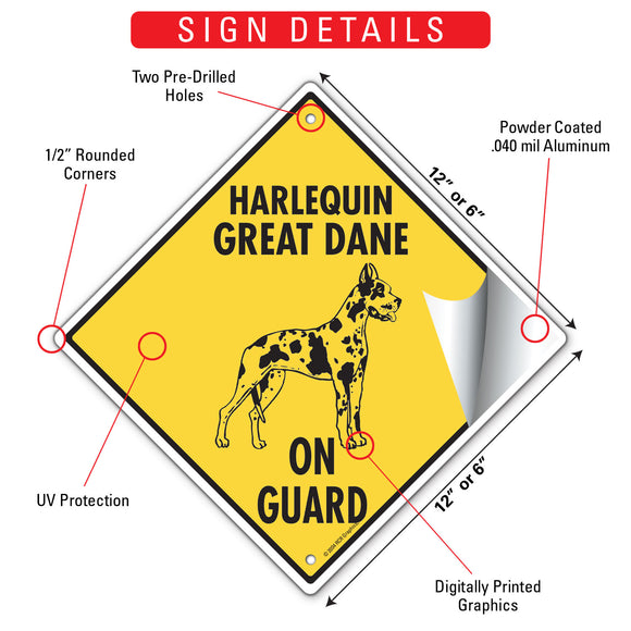 Harlequin Great Dane On Guard Dog Signs or Sticker