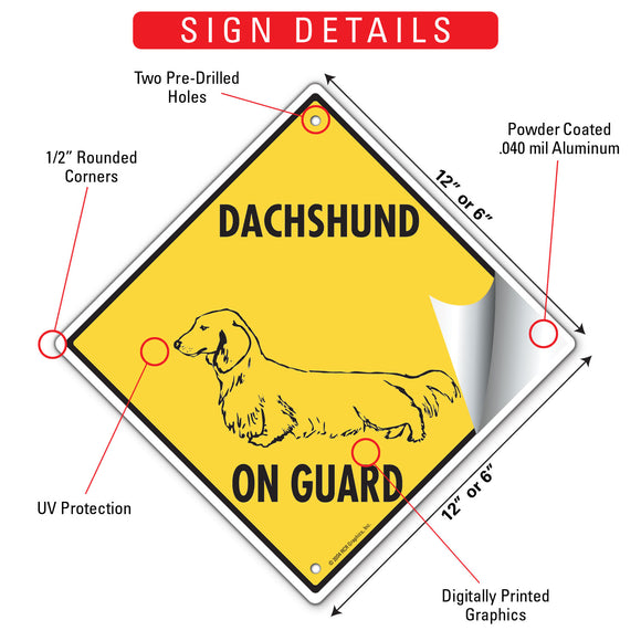 Dachshund (Long Hair) On Guard Dog Signs or Sticker