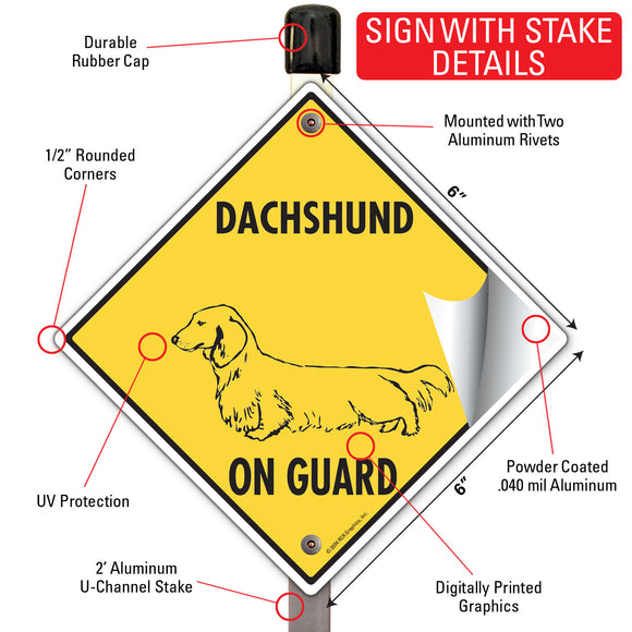Dachshund (Long Hair) On Guard Dog Signs or Sticker