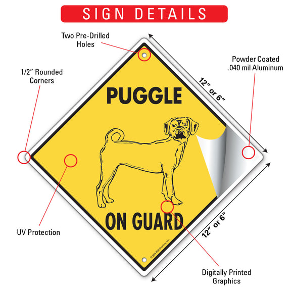 Puggle On Guard Dog Signs or Sticker