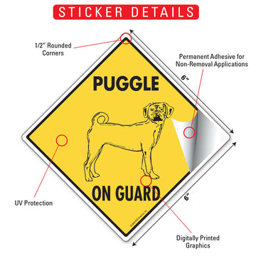 Puggle On Guard Dog Aluminum Sign or Vinyl Sticker - Weatherproof Yard - 0