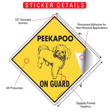 Peekapoo On Guard Dog Aluminum Sign or Vinyl Sticker - Weatherproof Yard - 0